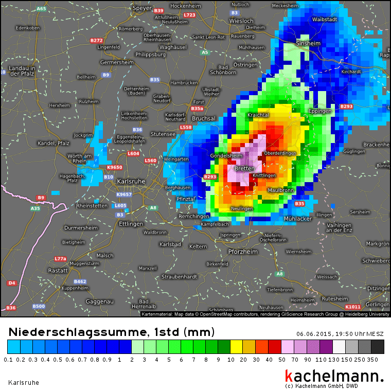 Radar-basierte Regenmengen auf kachelmannwetter.com/de/regensummen