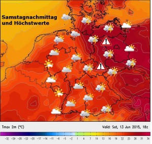 Das Wetter am Samstag, 13.6.2015 in Deutschland: Unwettergefahr im Osten !