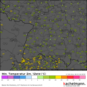 Erneut milde Nacht in der Regenbogenwelt