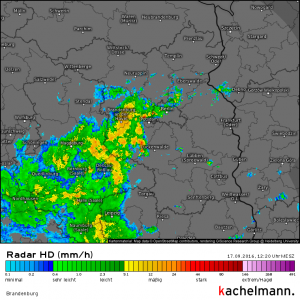 Stärkster Regen weiter südwestlich von Berlin