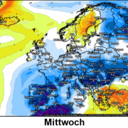 Derzeit in weiten Teilen Europas kälter als im langjährigen Mittel