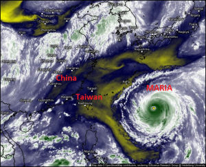 Supertaifun MARIA zieht Richtung Taiwan, Windböen über 300 km/h